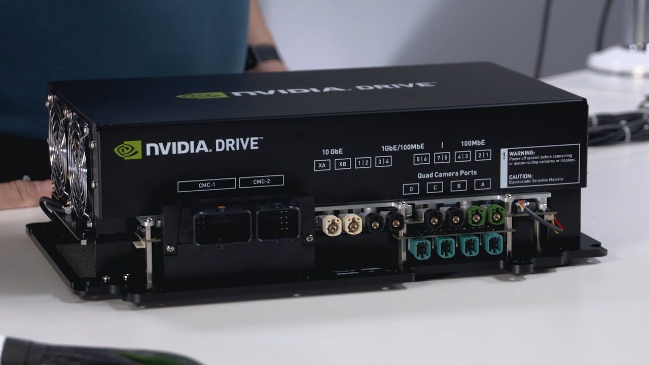 NVIDIA DRIV 組み込みスーパーコンピューティング プラットフォームは、カメラ、レーダー、LiDAR からのデータを処理して周囲の環境を認識し、地図に合わせて車両の位置を推定し、安全な経路を計画し、実行する。このようなハードウェアが1,000万台に積まれ、ソフトウェアを通じた経常収益をもたらすことが期待されている。出典：NVIDIA